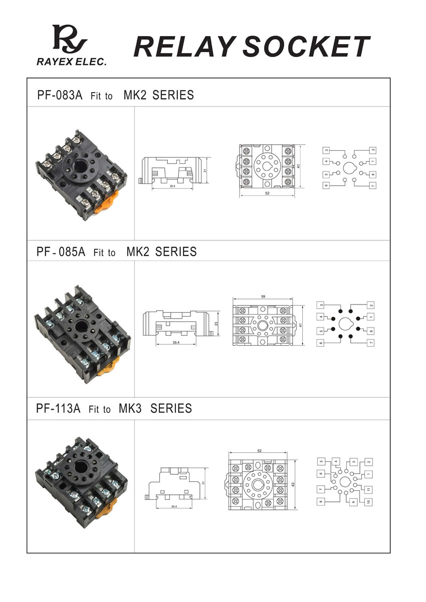 MK SOCKET PF083A,PF085A,PF113A RAYEX ELECTRONICS CO., LTD.